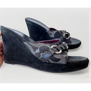 Vintage 90s Y2K COACH Chrissie Velour Wedge Platform Heels Sandals Monogram 9